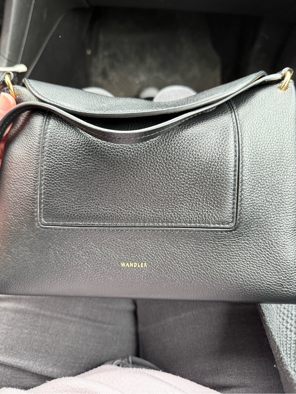 Wandler Black Pebbled Leather Shoulder Bag with Gold Logo